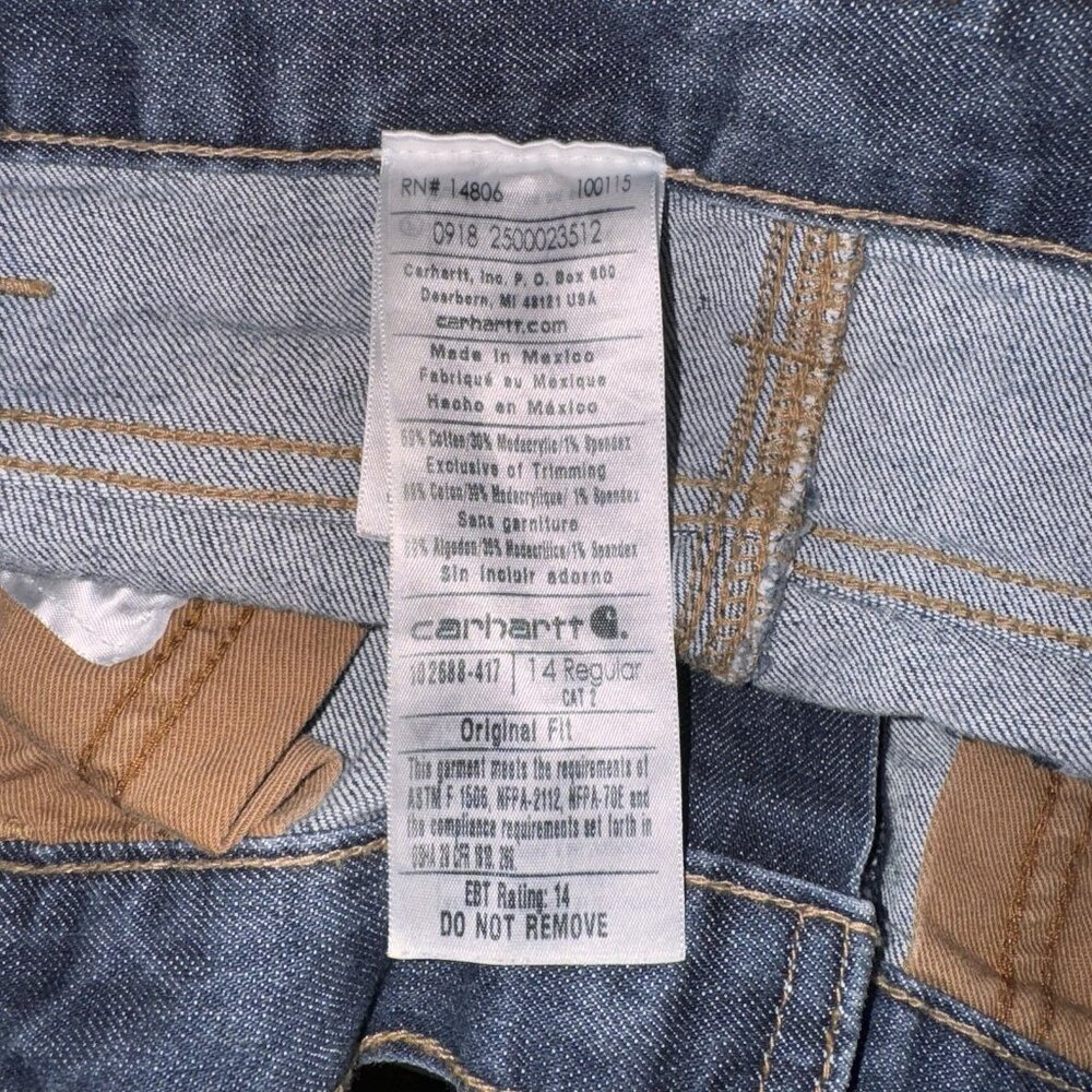 Carhartt Women FR Jeans 14 Regular Original Fit CAT 2 Flame Resistant Blue Denim - Picture 11 of 11